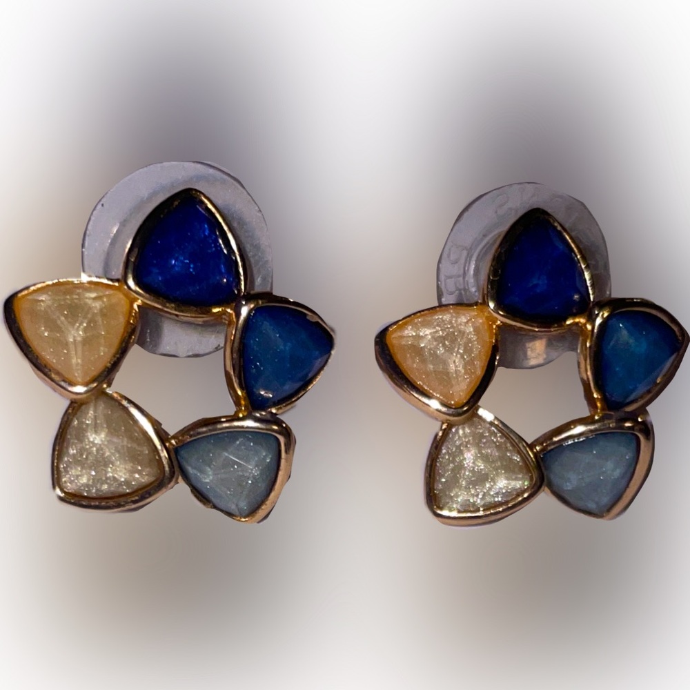 Kokulis Collection Flower Shaped Earrings with Natural Minerals and Gold Bath